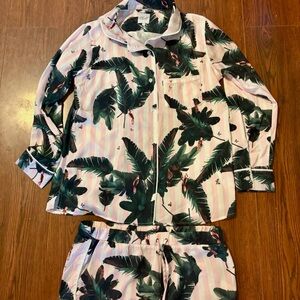 Pink Stripe Palm-Print Pajama Set